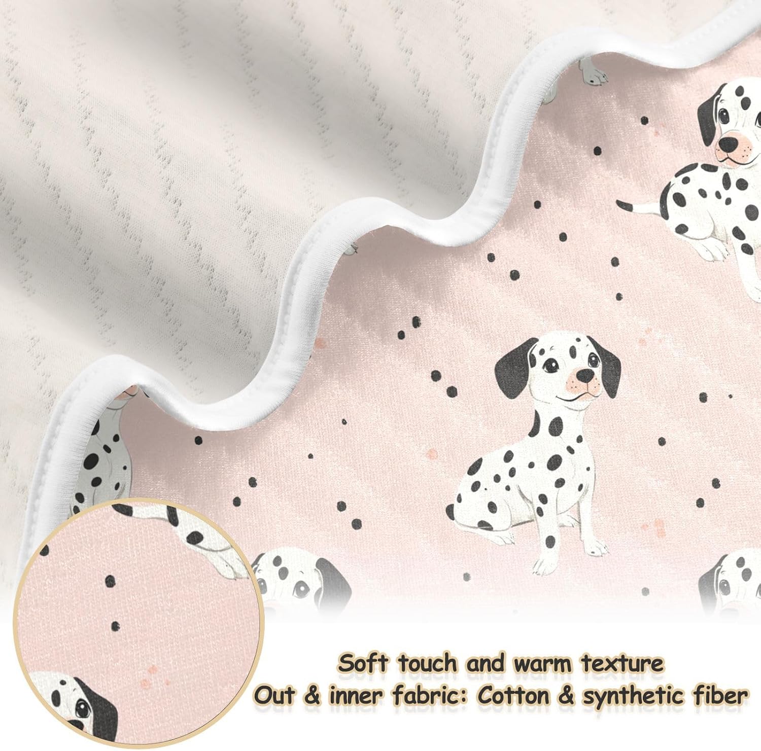 Cute Dalmatian Dog Pink Baby Swaddle Blanket for Boys and Girls, Muslin Baby Receiving Swaddle Blanket, Soft Cotton Nursery Swaddling Blankets for Newborn Toddler Infant