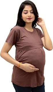 The Starmom Zipless Maternity Tops for Women | 100% Cotton Round Neck Feeding T-Shirt for Easy Nursing & Breastfeeding | H... Price In India