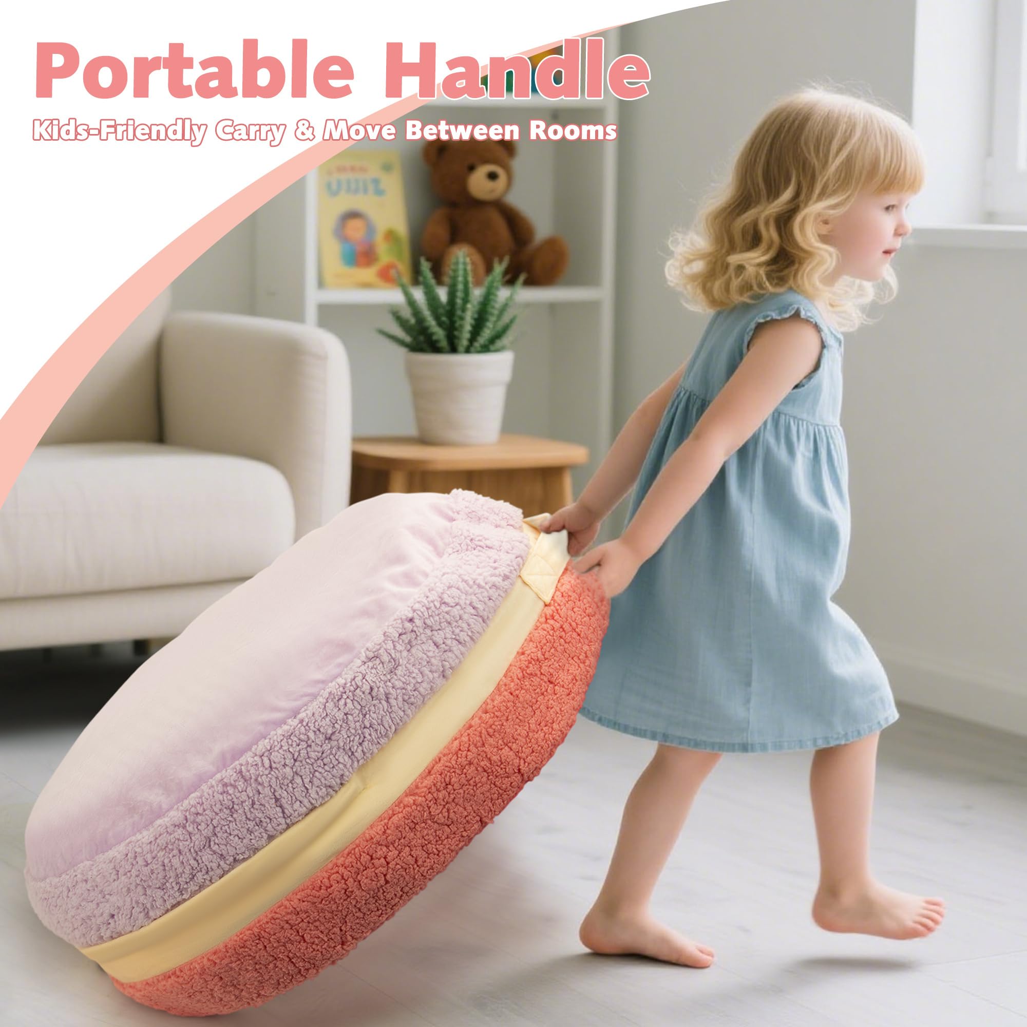 Coussin de pouf en forme de macaron avec rembourrage inclus, repose-pieds pour enfants, adolescents et adultes, pouf ottoman en peluche Sherpa