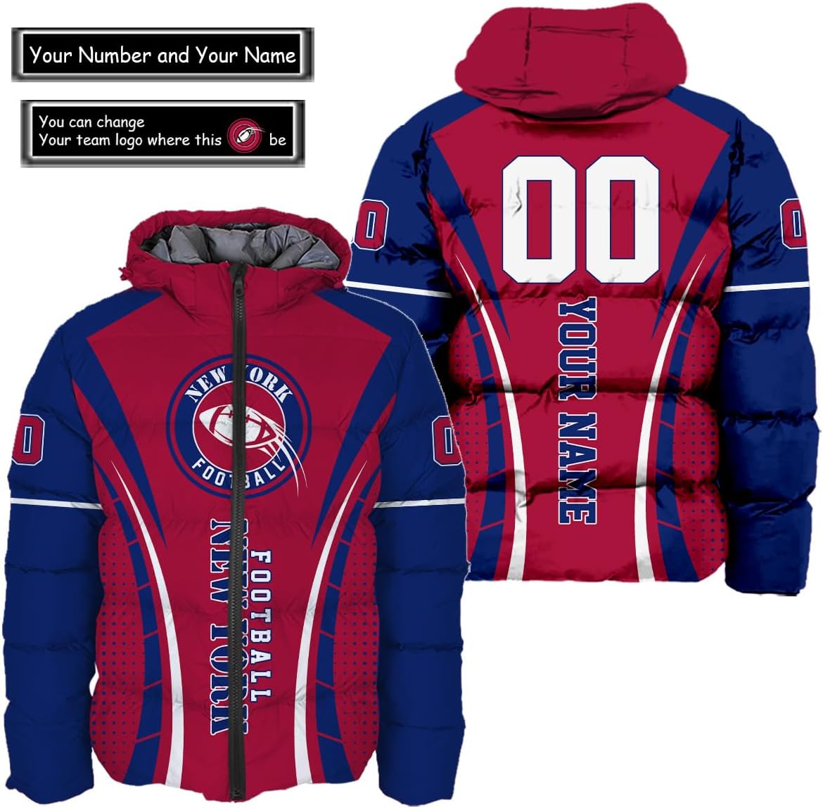 Discover Personalized New York Football Team Giants Men's Hooded Puffer Jacket