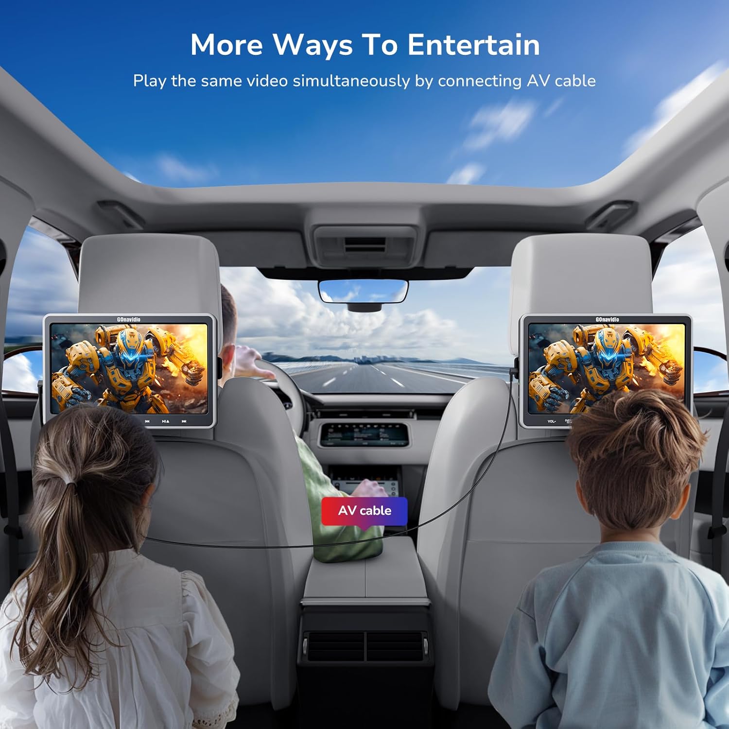 10.1" Dual Car DVD Players for Kids with HDMI Input 2 Headphones Mounting Bracket, Play Same/Different Movies, Last Memory, Region Free, USB SD, Dual Speakers, No Battery(2 DVD Players)
