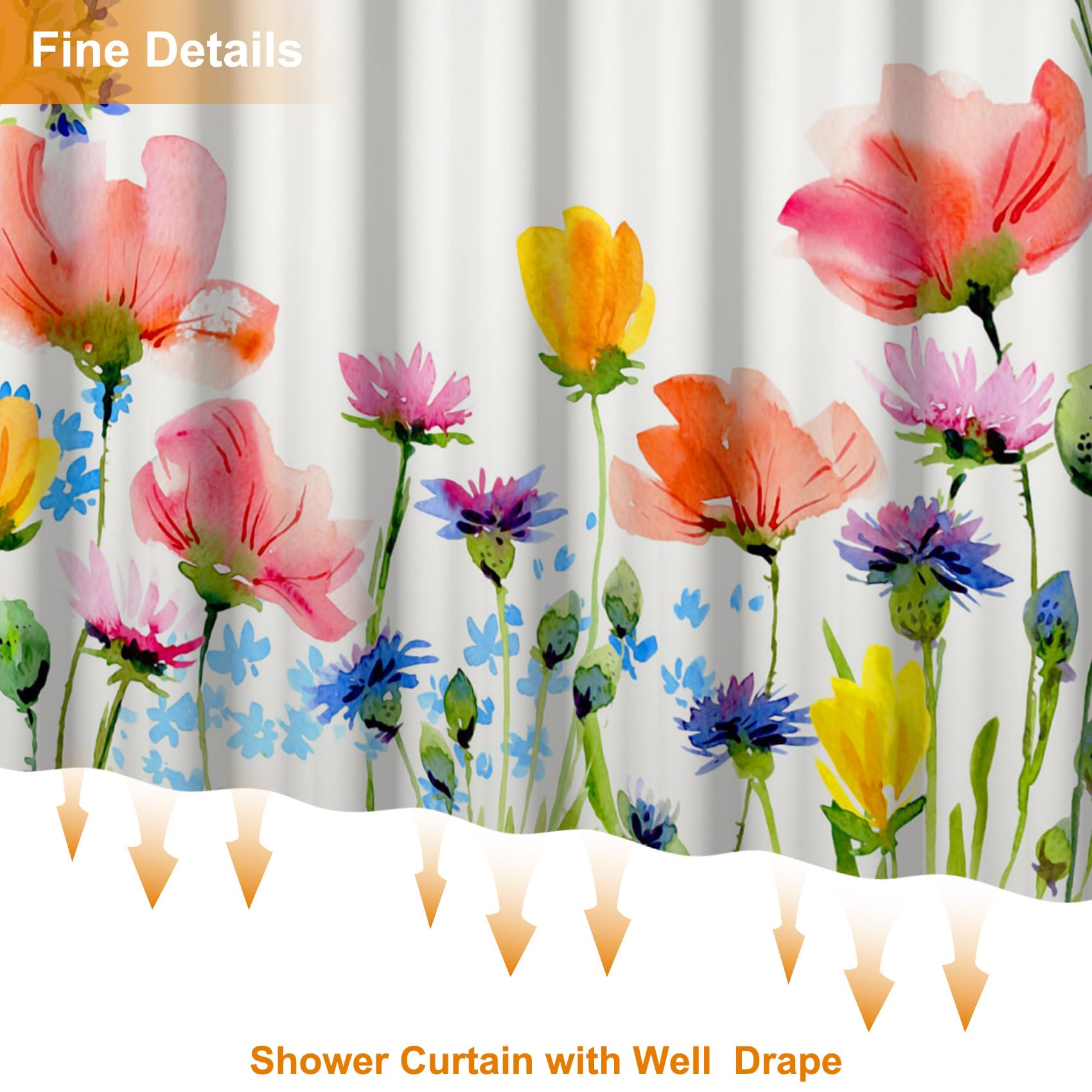 Blumen-Duschvorhang 152x183 Cm – Wasserdicht, Schimmelresistent & Mit HD-Druck In Wildblumen-Optik