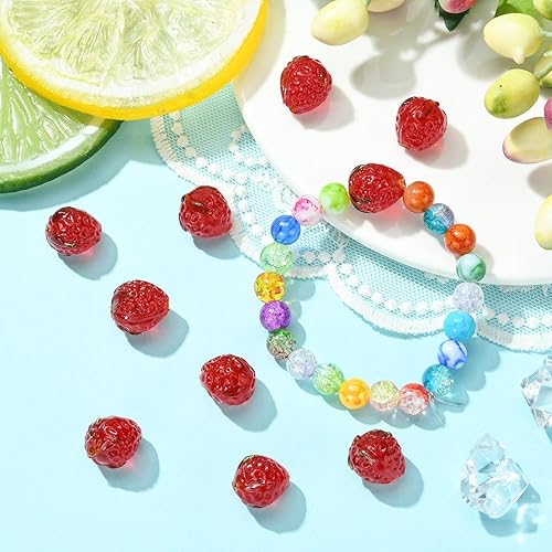 Miniatura 6 de DanLingJewelry 10 cuentas de fresa roja hechas a mano con cuentas espaciadoras de frutas bonitas para bricolaje, aretes, collares, suministros de