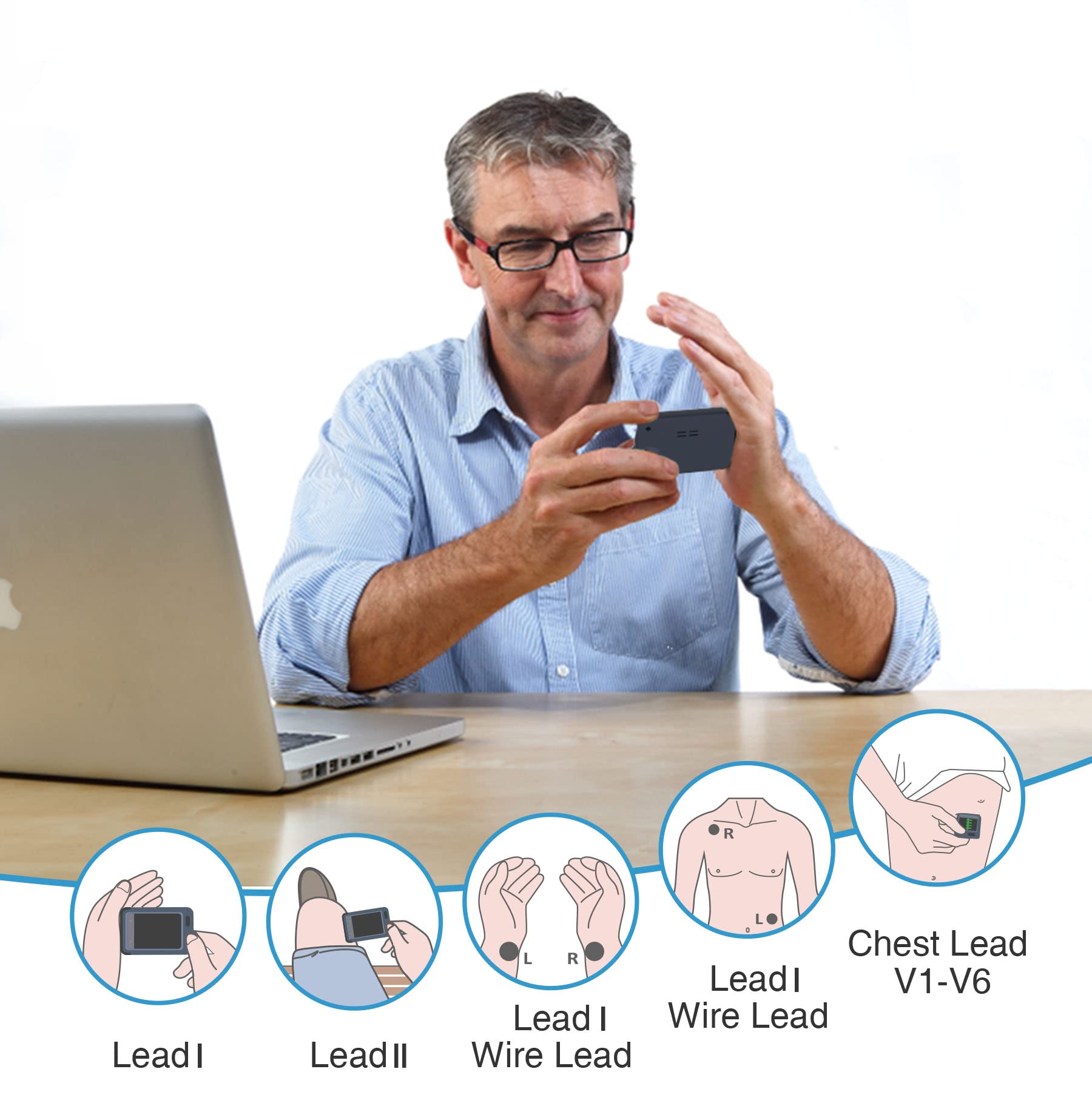 Wellue Pulsebit EX ECG Monitor, appareil ECG Bluetooth avec application iOS et Android, enregistrement 30s / 60s / 5min, fonctionne avec smartphone et PC, traceur de santé cardiaque portable personnel