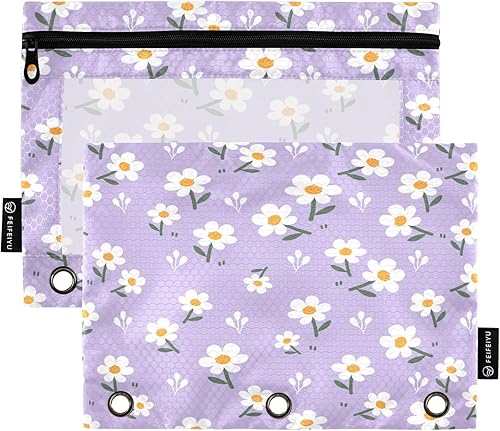 Kigai Estuche para lápices para carpeta de 3 anillas, bonita bolsa de lápices con cremallera transparente para ventana, bolsa de cosméticos, paquete