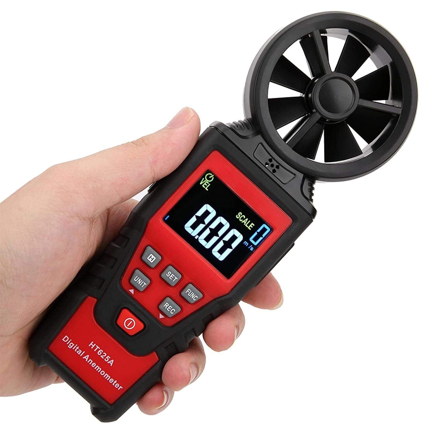 JJJ Anemometro Portatile, Display a retroilluminazione, Display USB Portatile Display LCD Misura Digitale velocità del Vento velocità dell'Aria Volume Air umidità