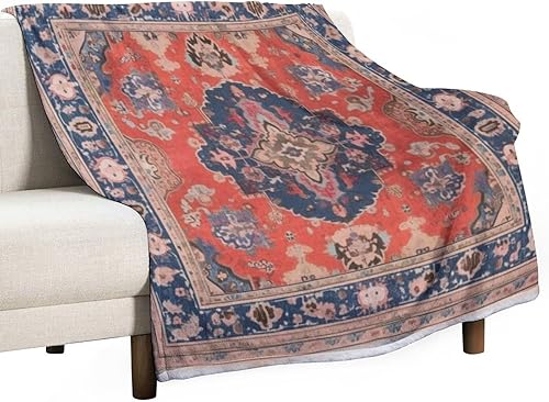Manta azul y rosa antigua turca oriental persa, vintage, alfombra antigua, bellas artes, manta de microfibra suave y acogedora manta para sofá,