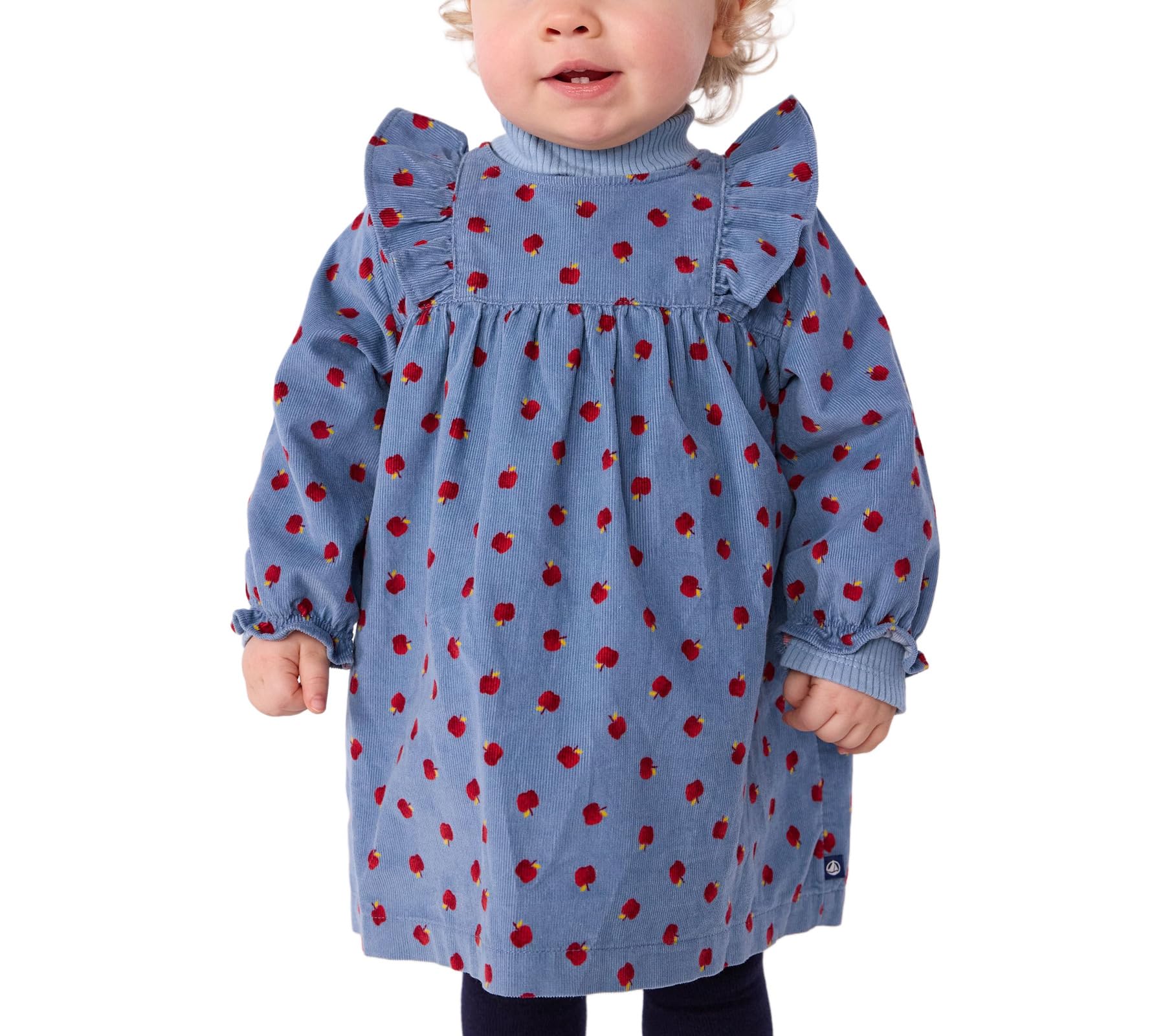Petit Bateau Robe bébé en Velours côtelé Manches Longues imprimée Pommes