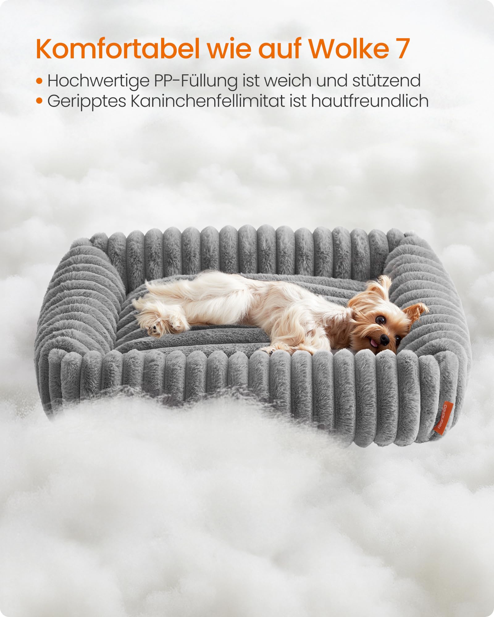 Feandrea Hundebett, mittelgroßes orthopädisches Hundekörbchen, Hundekissen waschbar, Flauschige Hundematte, weiche Polsterung, 71 x 55 x 18 cm, Taubengrau PGW311GD01