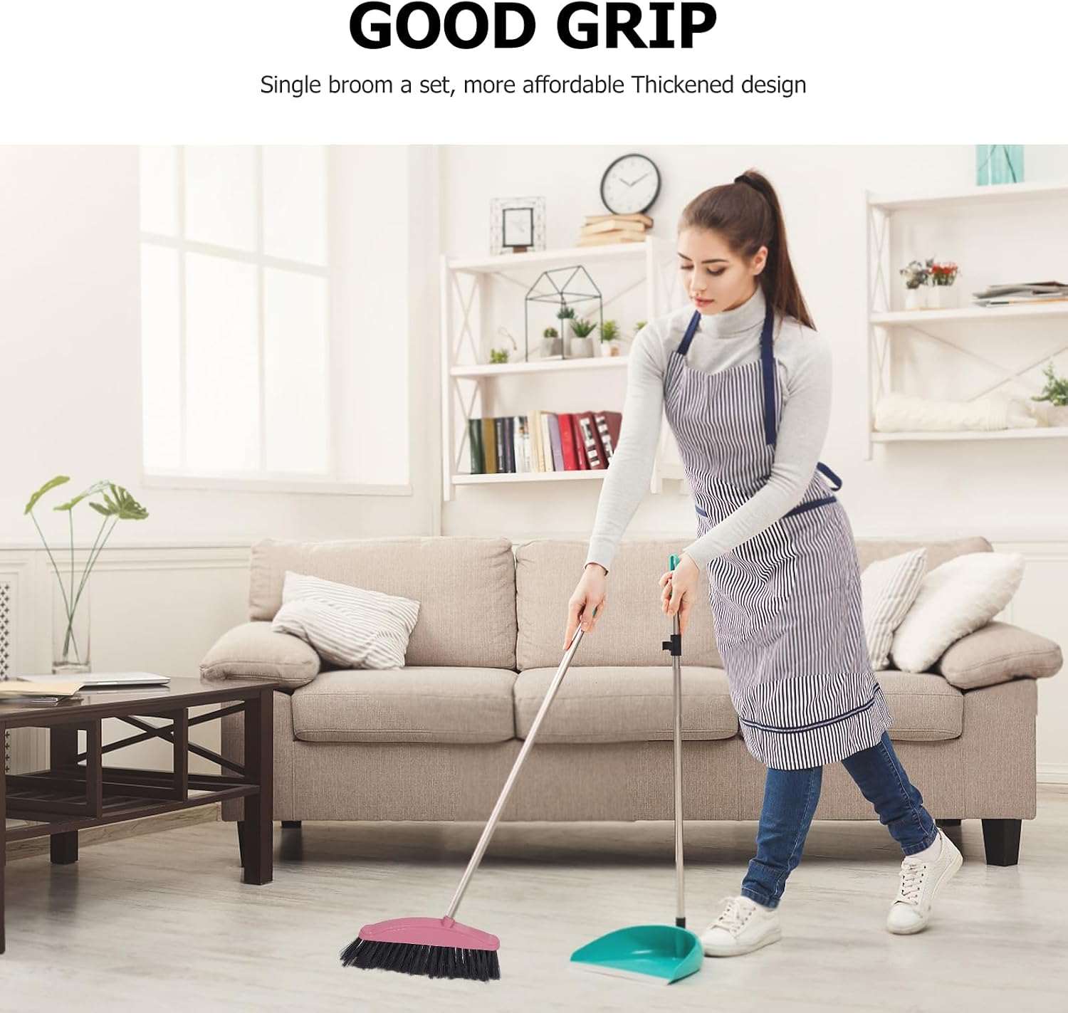 Luxshiny Long Handle Outdoor Broom 34.37 Inch Angle Floor Wiper for Home Kitchen Garage Yard Cleaning Household Sweeping Tool