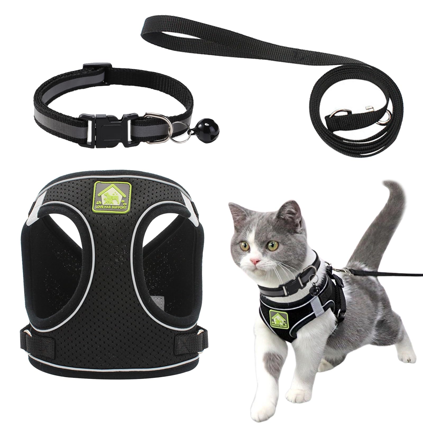 Arnés Gato Ajustable Reflectante, Arnes para Gatos Antiescape Set