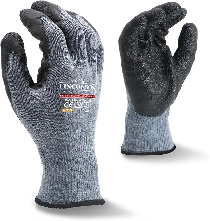 LINCONSON 12 Pairs Extreme Grip Latex Palm Coated Cotton Work Gloves Suitable For Construction, Mechanics and Warehousing