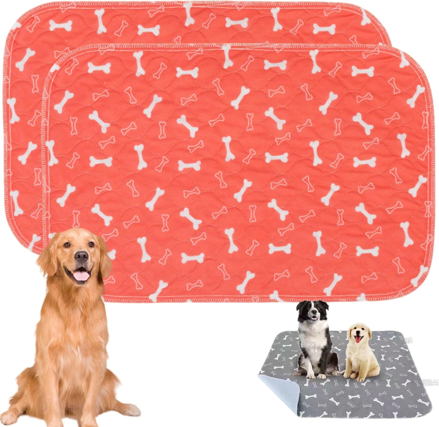 Dog Pads - Dog Pee Pad, Puppy Pads, Washable & Reusable (Red - Two Pack,L 28x32 inches)