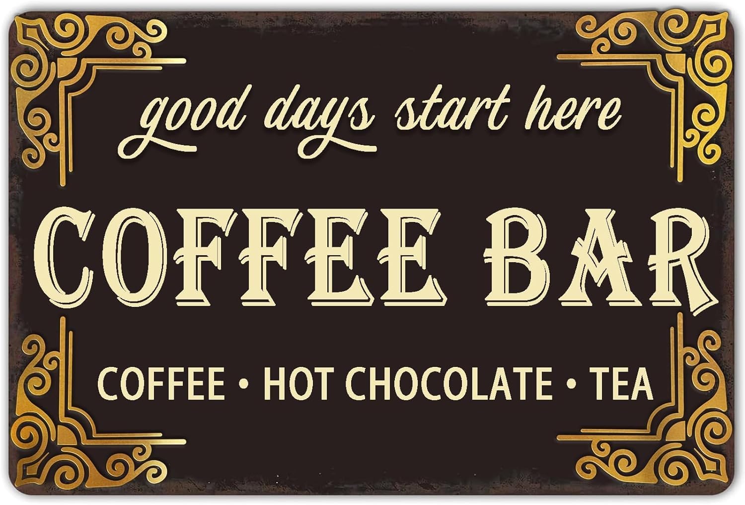 SMAZDFXX Coffee Bar Sign,Hot Chocolate and Tea Vintage Metal Tin Signs Cafes Wall Decor for Kitchen Pub Home Coffee Station Decorations Accessories Poster 5.5"x8"