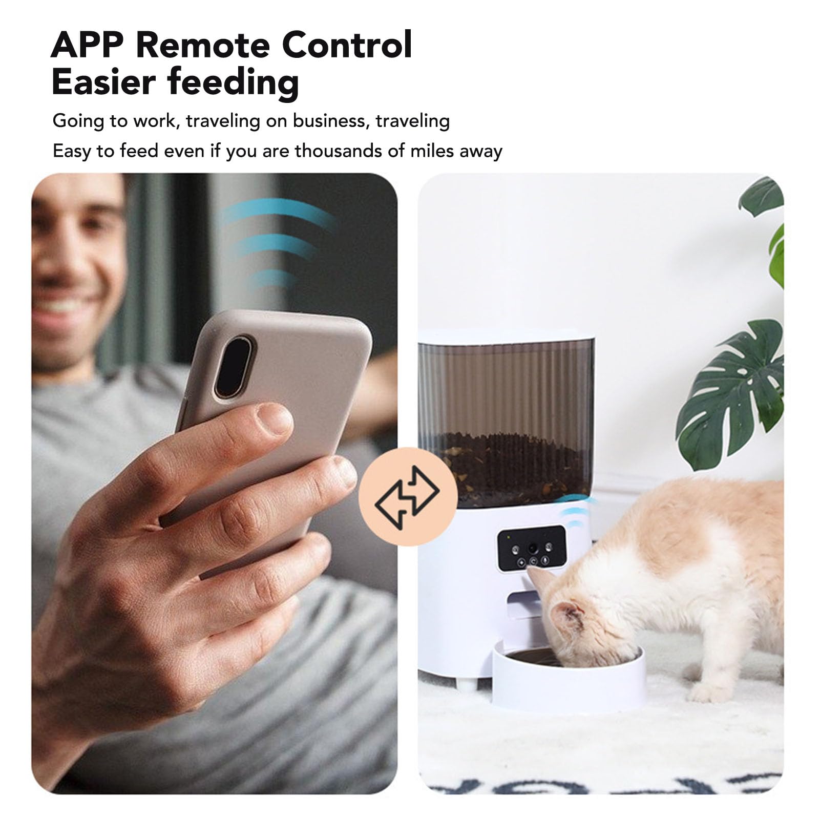 Distributore Automatico di Cibo per Gatti da 5 Litri - Distributore Automatico di Cibo per Mangiatoia per Cani WiFi, Mangiatoia per Gatti Temporizzata Intelligente con (Doppia