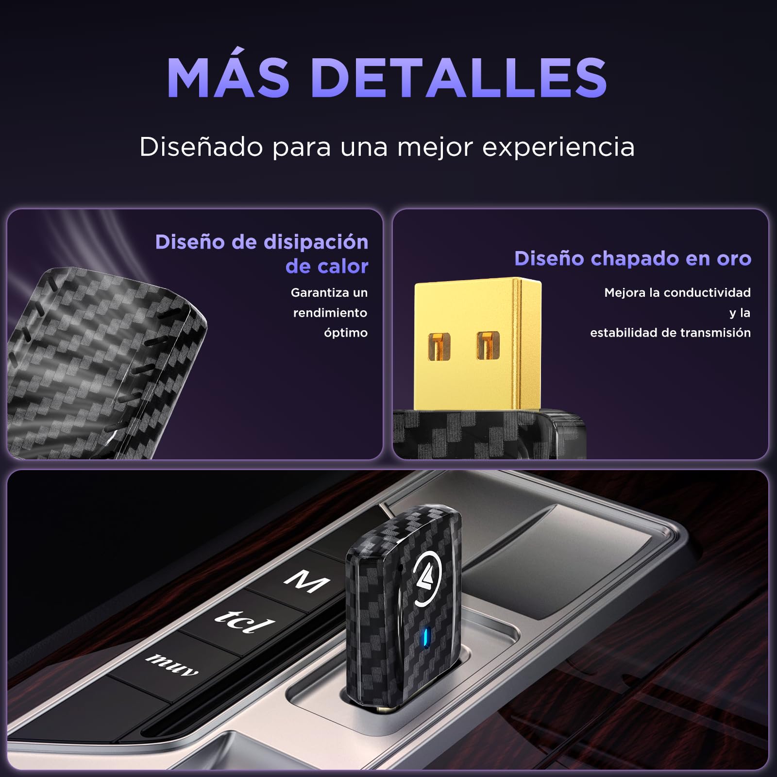 MSXTTLY Adaptador CarPlay Inalámbrico Android Auto - U2AC-01 Convierte CarPlay y Android Auto con Cable en inalámbrico, Compatible con iPhone 12–17 Pro MAX & Android 11+, USB-C/A, Negro