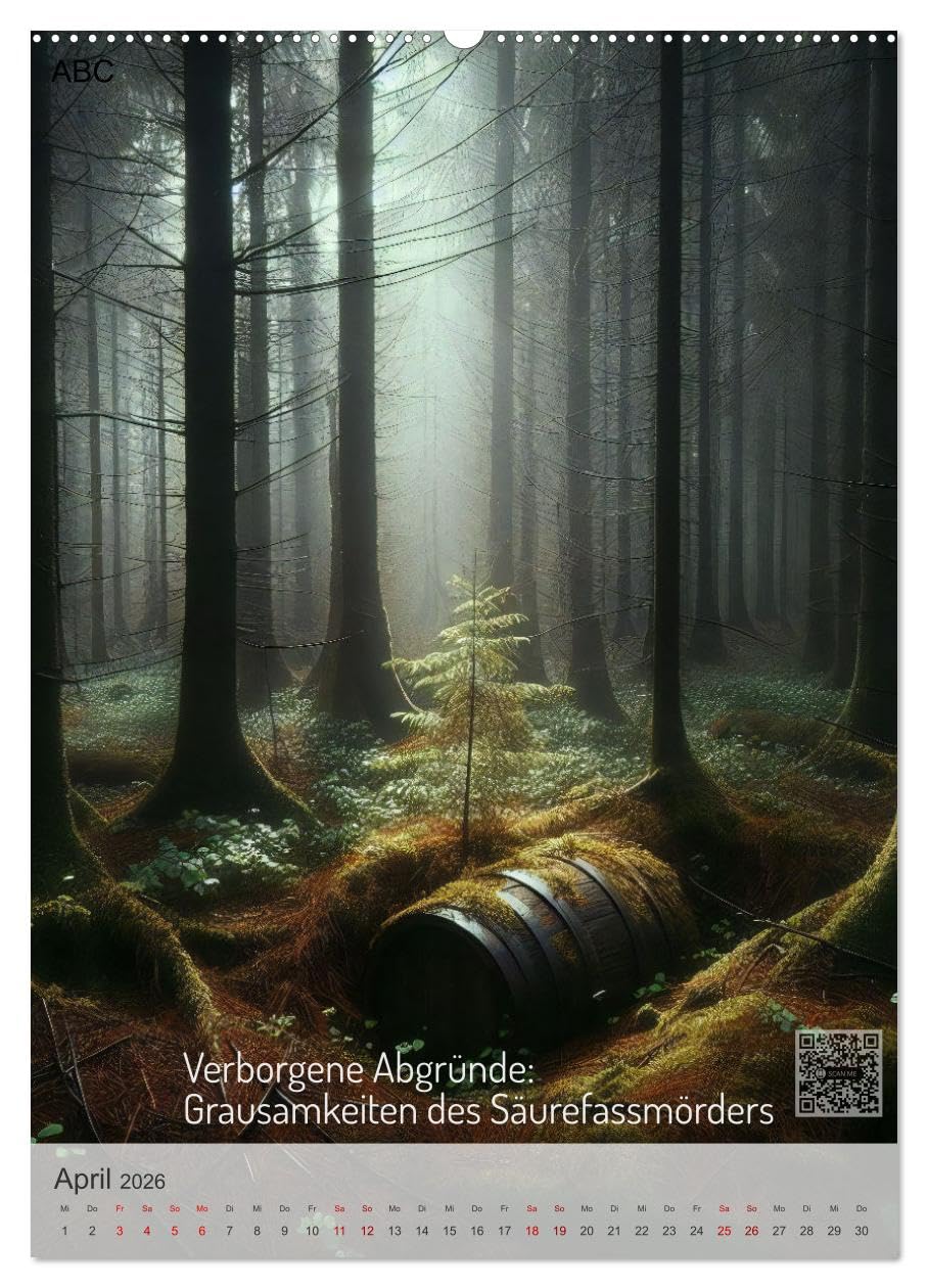 True Crime - Schatten der Vergangenheit (hochwertiger Premium Wandkalender 2026 DIN A2 hoch), Kunstdruck in Hochglanz: True Crime Kalender: Wahre Verbrechen, QR-Codes, KI-Bilder (CALVENDO Menschen)