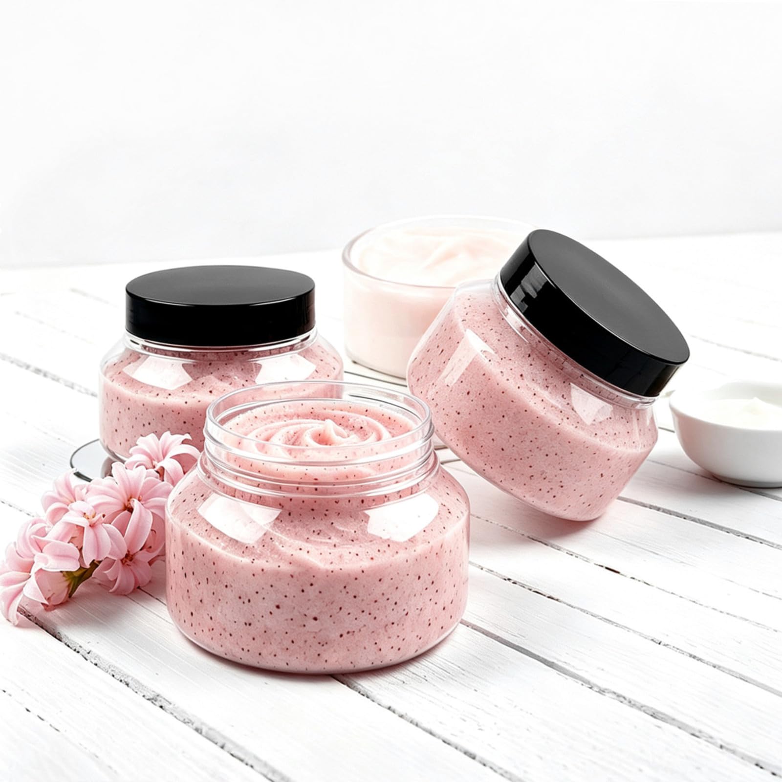 TUZAZO Plastikowy pojemnik 230 ml słoiki toskańskie z pokrywkami, bez BPA, 24 sztuki, puste, okrągłe, przezroczyste pojemniki na kosmetyki, słoiki na masło do ciała, na balsam, krem, żel, peeling