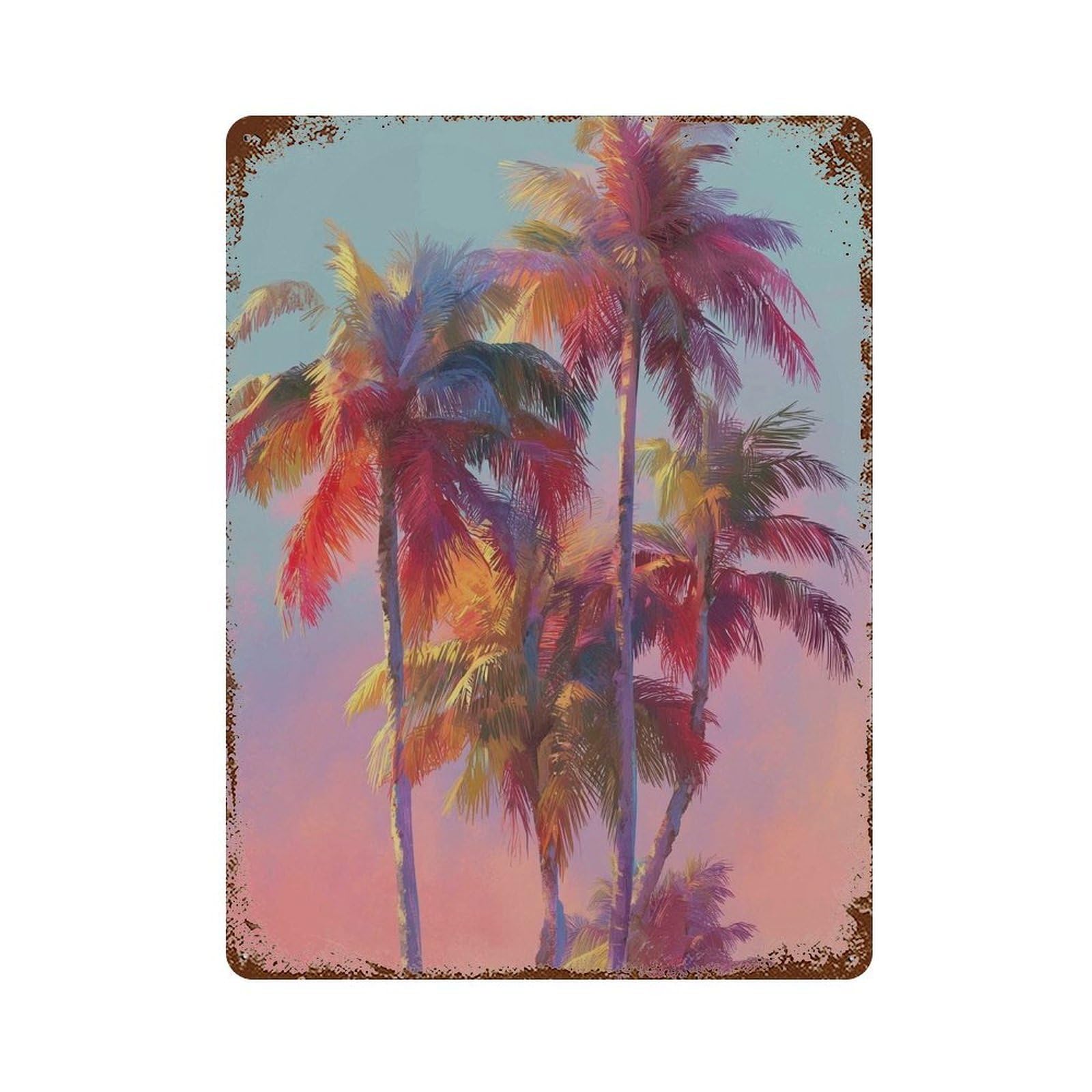 xiaoxiaoshen Colorful Palm Trees Tropical Sunset Vibrant Beach Modern Coastal Work Summer Vib Wall Decor Art Metal Tin Poster Modern Home Decor Art Home Bar Shop Decorations Vintage Sign 40x30cm