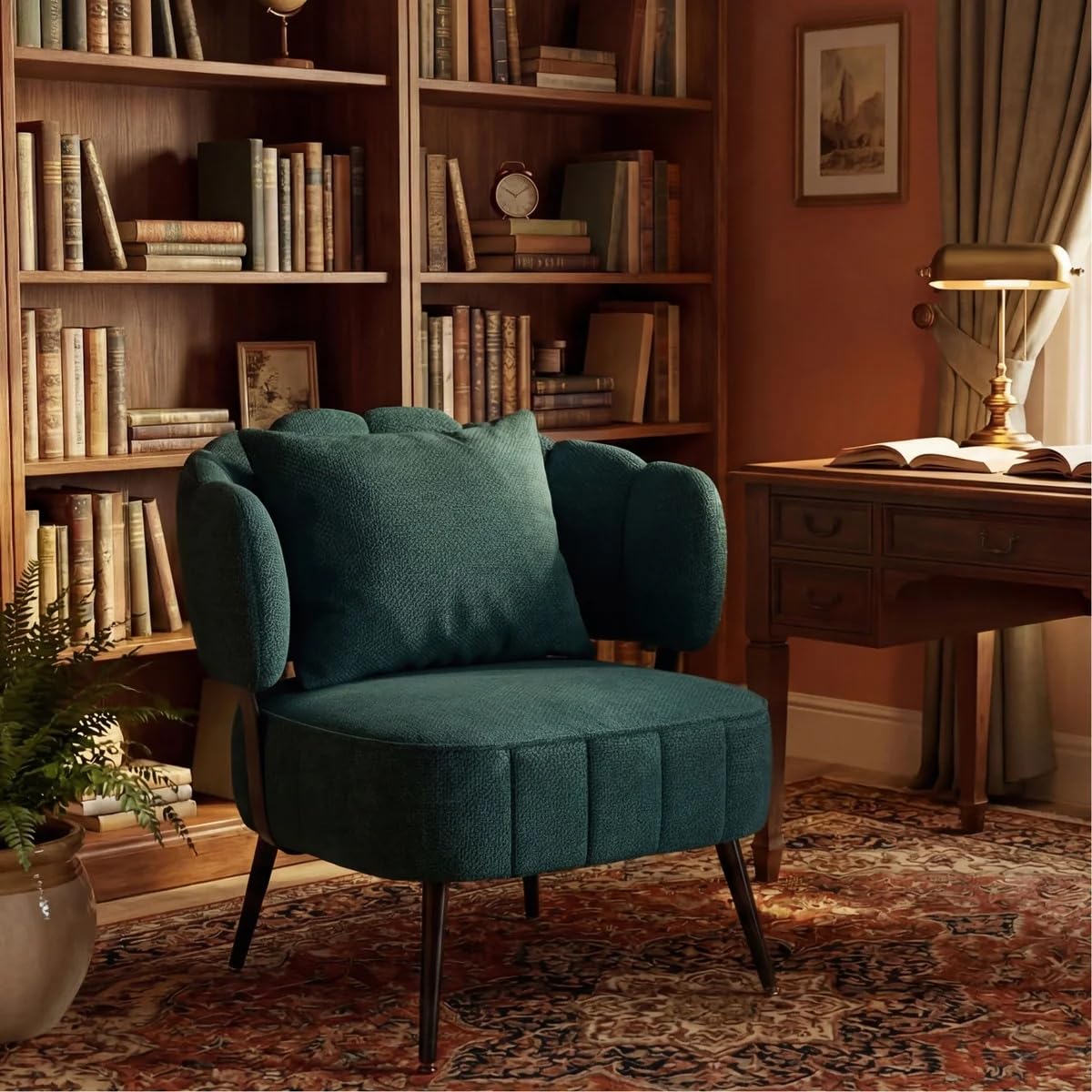 Janzo Furnitures Modern Teal Chenille Accent Chair with Cushion | Comfortable Lounge & Reading Chair-image-34