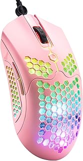 Gaming Mouse with Lightweight Honeycomb Shell, Ultralight Ultraweave Cable,26 RGB Backlit Mice with 7 Buttons Programmable Driver,PAW 3325 12000 DPI Mouse for PC Gamers and Xbox and PS4 Users(Pink)