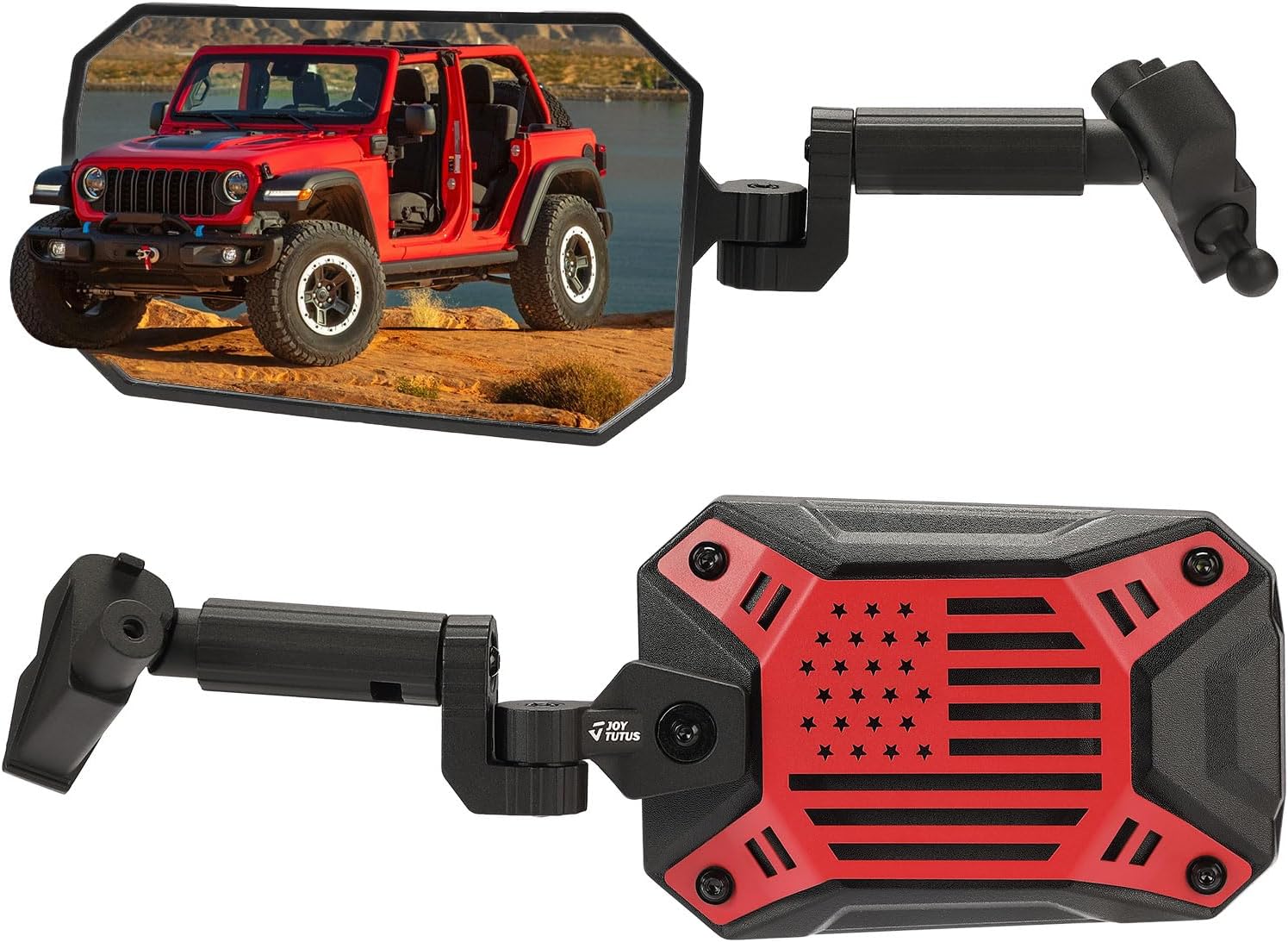 JOYTUTUS Red Mirrors Doors Off Compatible with Wrangler JL Gladiator JT 2018-2023, Wrangler JL Side Mirrors with Ball Adapter Wider View No Vibrate & Wobble (NOT FIT 2024 2025 Wrangler & Gladiator JT)