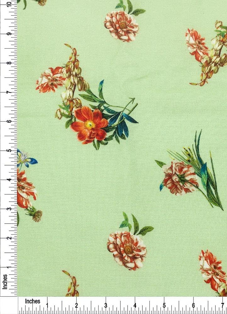 Carnation and Tropical Greens Design 100% Cotton Quilting Fabric by The Yard (Red, Orange, Yellow, Green)