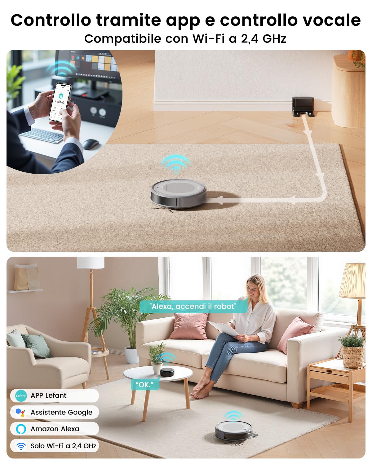 Lefant M310 Ultra Robot Aspirapolvere Lavapavimenti con Mappatura, 6000Pa, Navigazione ToF PSD 190°, 170 Min, Controllo APP/WiFi, 3-in-1, Ideale per Peli Animali e Pavimenti Duri, Grigio