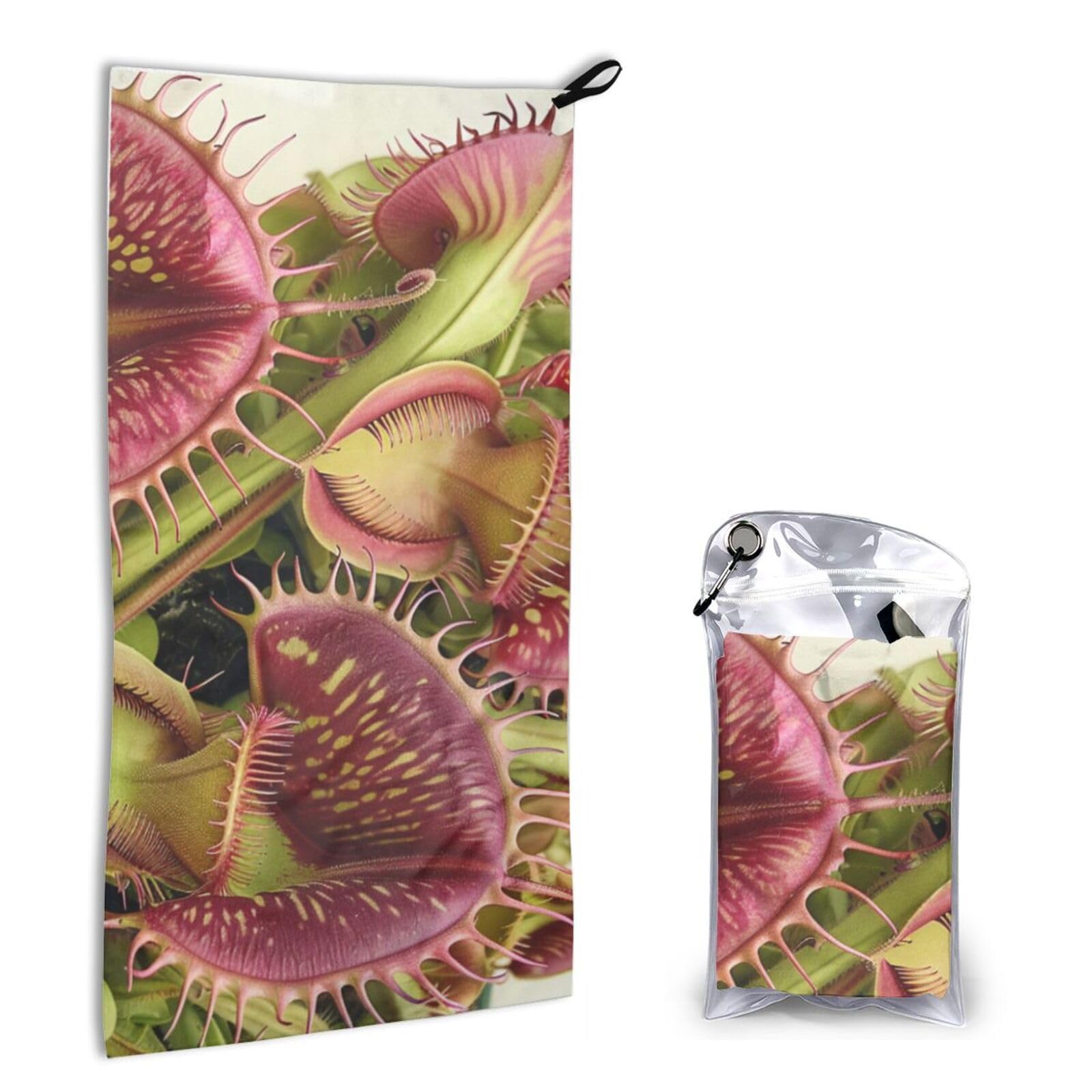 BWWHCCTI Quick Dry Hand Towel With Bag - Carnivorous Plant Printed Super Absorbent Face Cloth Microfiber Travel Sports Towels 40x80cm