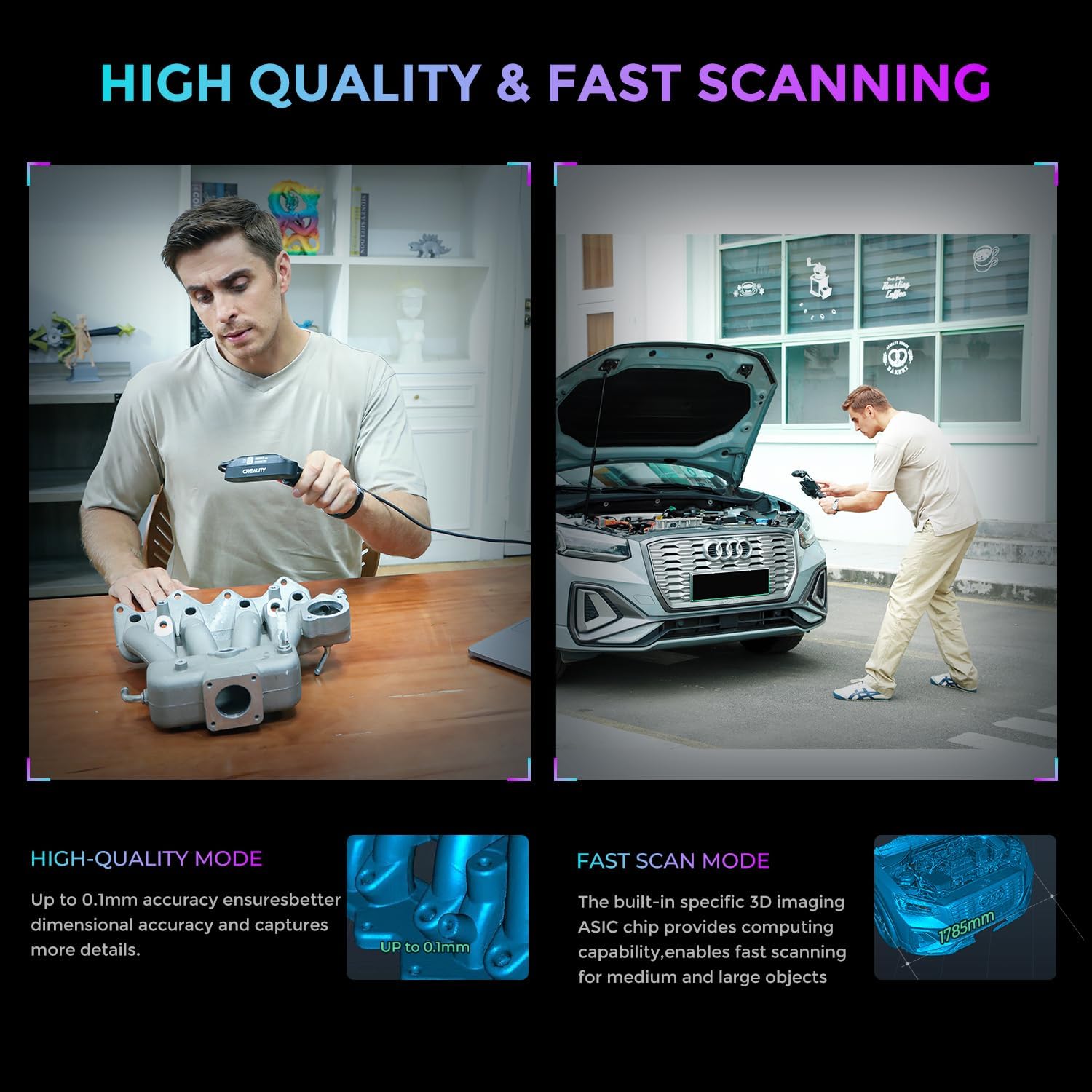 Creality CR-Scan Ferret Pro Scanner 3D portable pour imprimante 3D, modélisation d'impression 3D, précision 0,1 mm, numérisation couleur 24 bits, anti-shake, WiFi 6, pour Android IOS Phone PC Mac Win