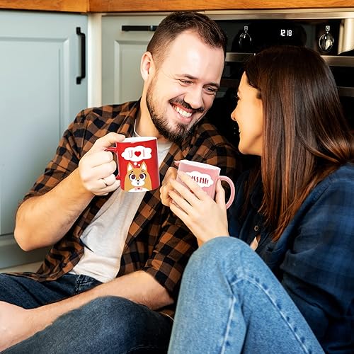 Miniatura 5 de Whaline Juego de 4 tazas para el día de San Valentín 11 onzas color rojo rosa lindo animal taza de café de cerámica a juego tazas de fiesta para el