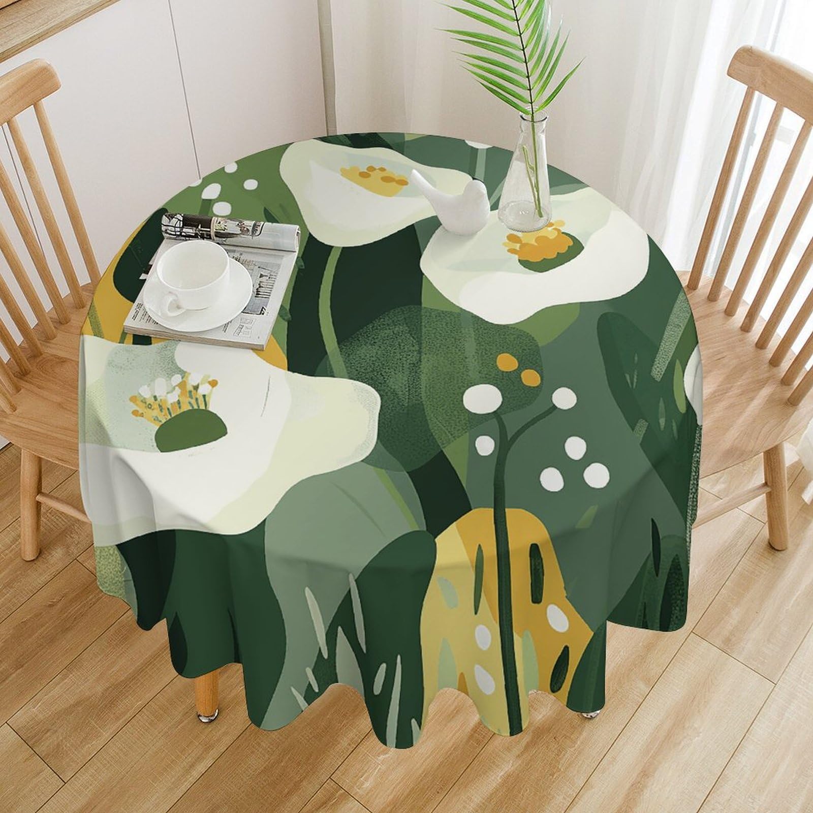 Nappe de table ronde imperméable et lavable, protection de table verte et dorée 152cm