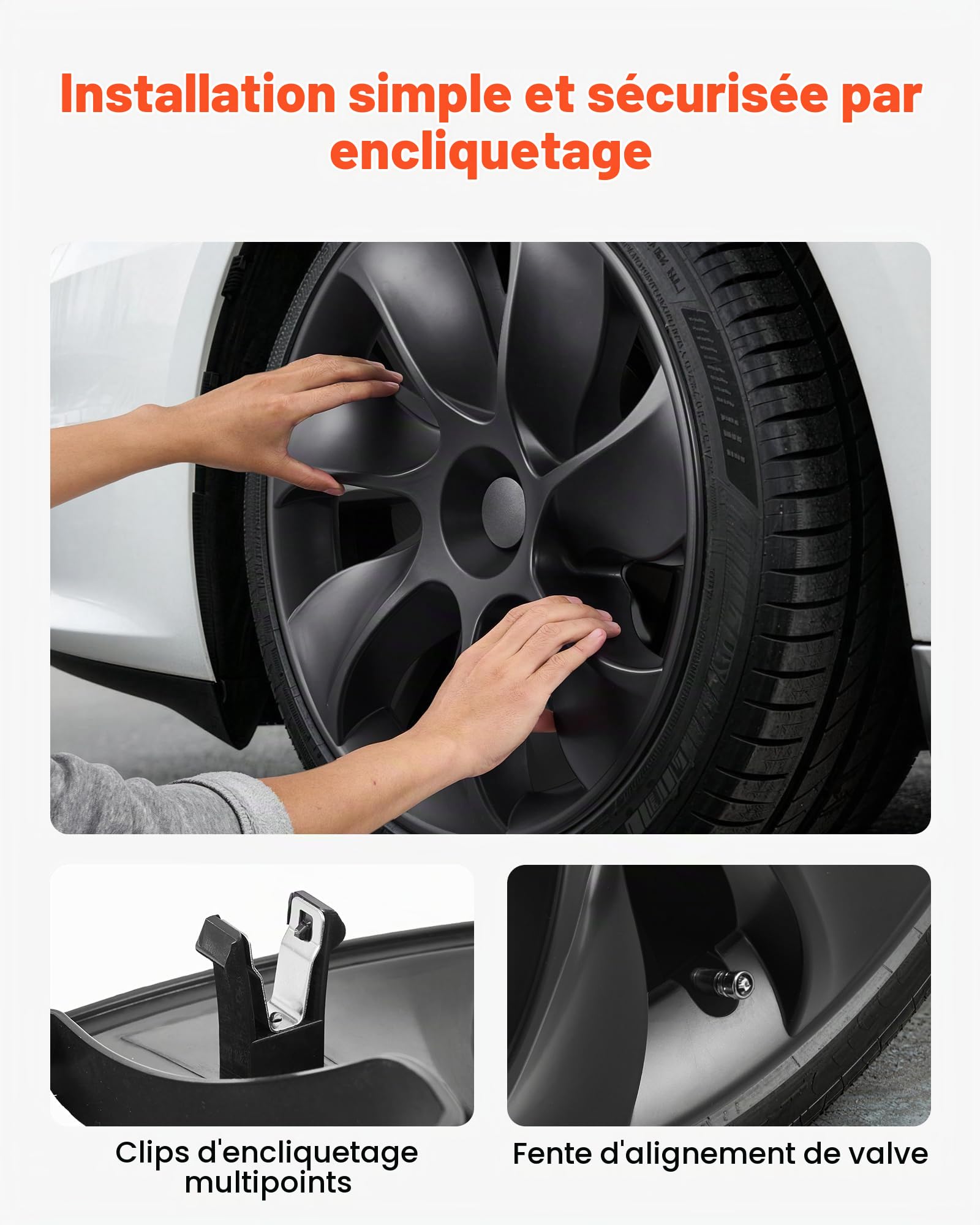 VEVOR Enjoliveurs Auto Compatible avec Tesla Model Y 2021-2024, Cap de Roue 4 Pièces, Remplacement pour Jante R19 de 48,3 cm Protection des Roues, 7 Rayons, en ABS, Fixation par Clipsage, Noir Mat