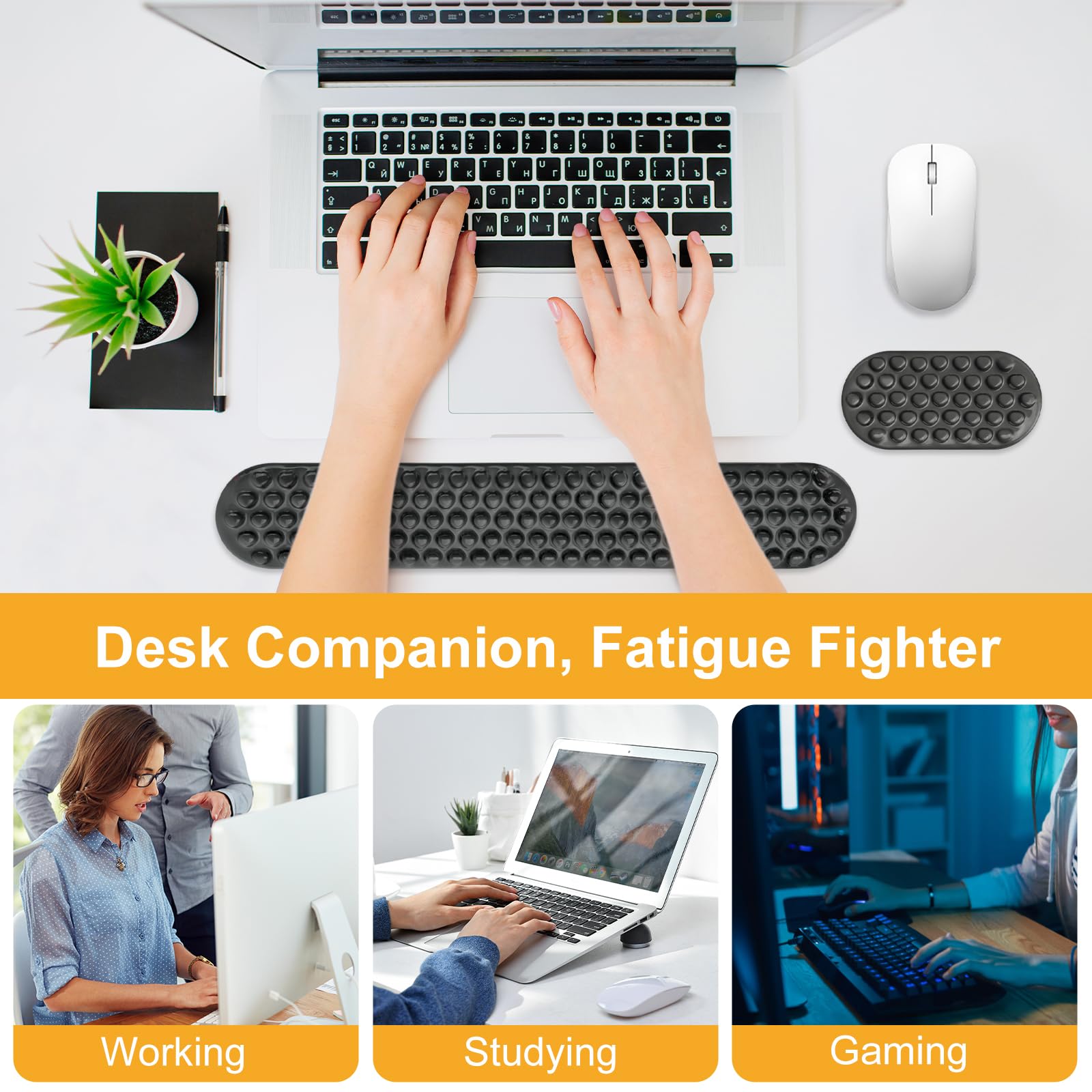 MOSISO Supporto Poggiapolsi Gel per Set Tastiera Mouse Ergonomici Massaggio, Base Antiscivolo Sollievo Dolore&Tappetino Digitare Gel Morbido Rinfrescante per Computer Casa Ufficio, Nero