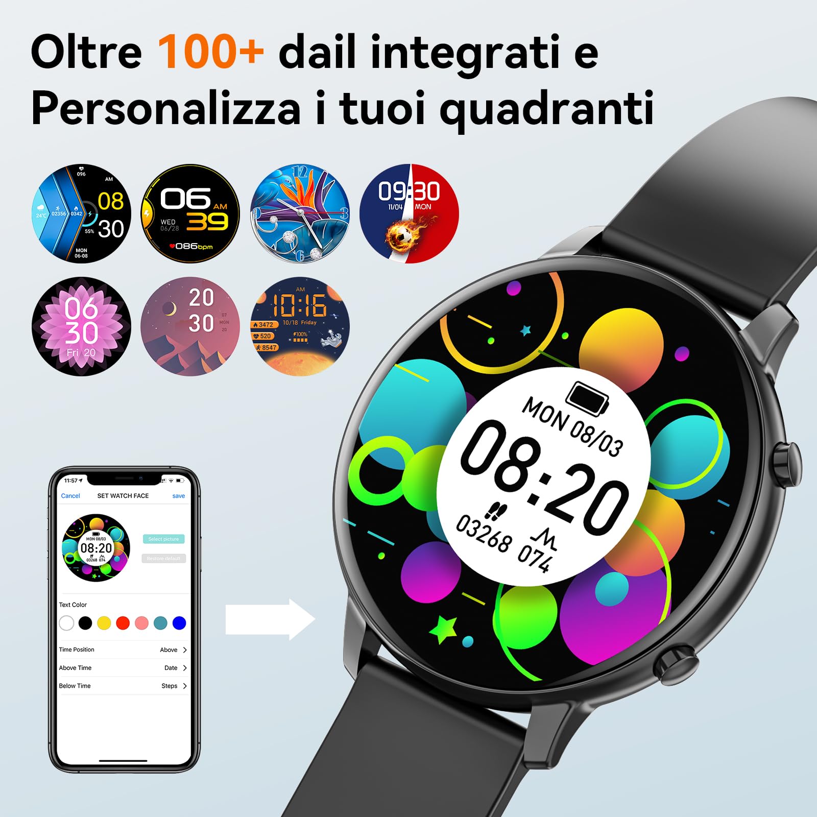 Hwagol Smartwatch Uomo Donna, Round Waterproof Fitness Tracker 140+ modalità Sportive Orologio Smartwatch con Contapassi/Cardiofrequenzimetro/SpO2/Cronometro per Android iOS