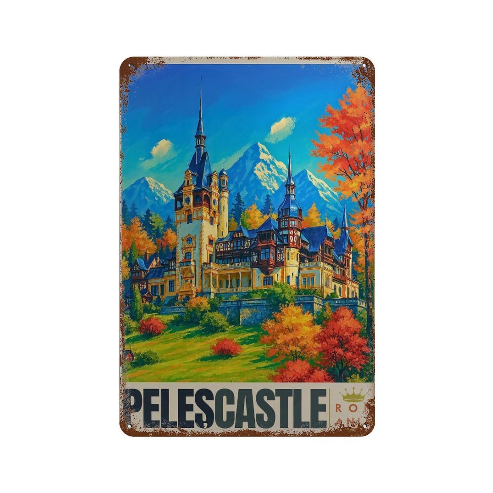 xiaoxiaoshen Peles Castle Travel Romania Wall Decor Art Metal Tin Poster Modern Home Decor Art Home Bar Shop Decorations Vintage Sign 30x20cm