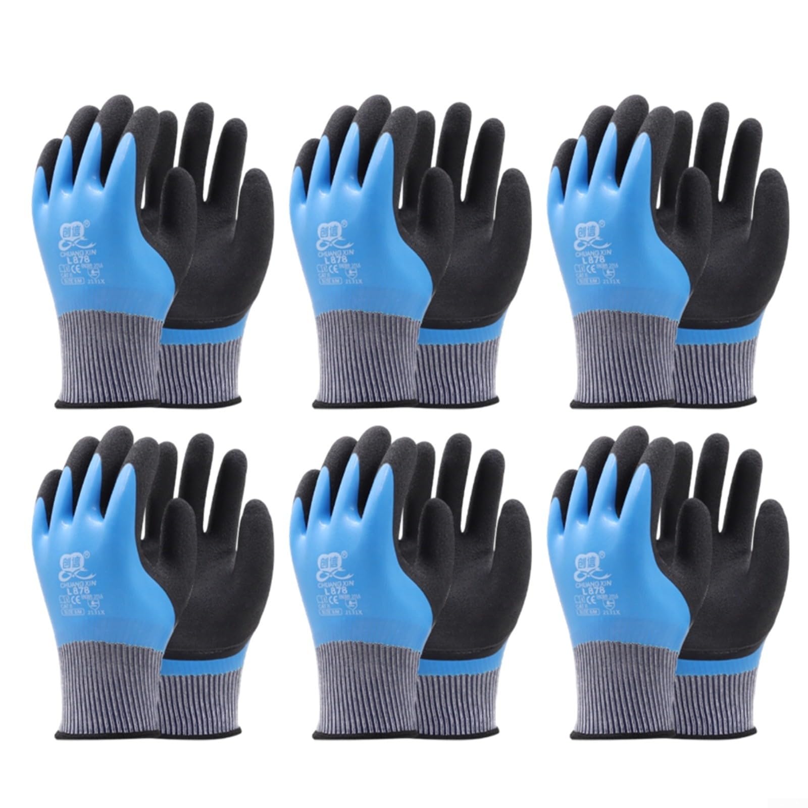 Guantes de nailon antideslizantes de látex flexible, lote de 6 pares