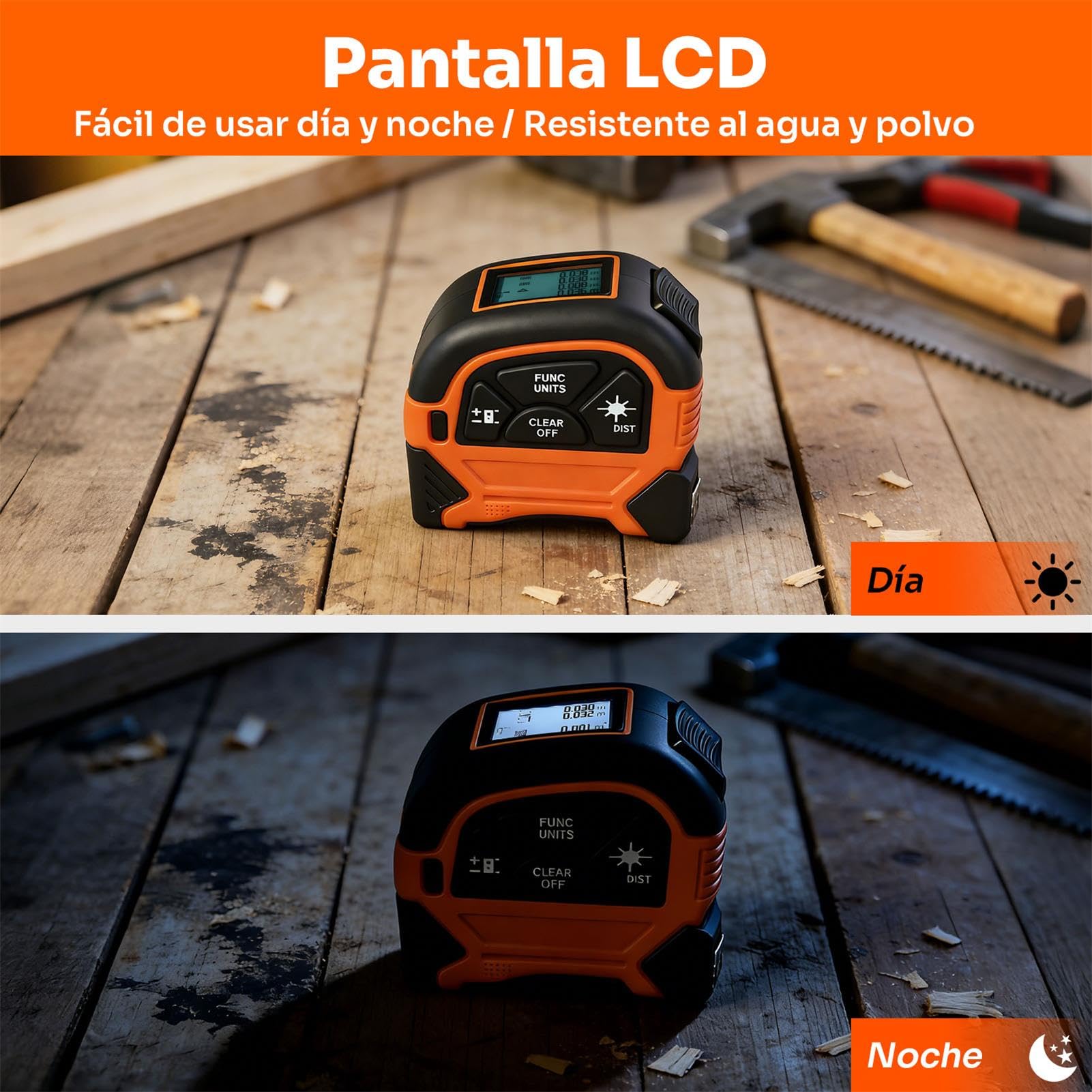 Cinta Metro Laser 2 en 1 - ansigtny Recargable Medidor de Distancia Láser Digital de 60 m y Cinta Metrica de 5m con Gancho Magnético, Metro Digital para Bricolaje y Decoración del Hogar (M/In/Ft)