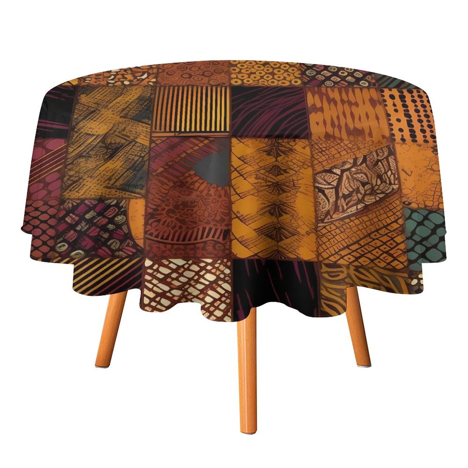 Nappe ronde patchwork africain 152 cm imperméable, linge de table infroissable résistant