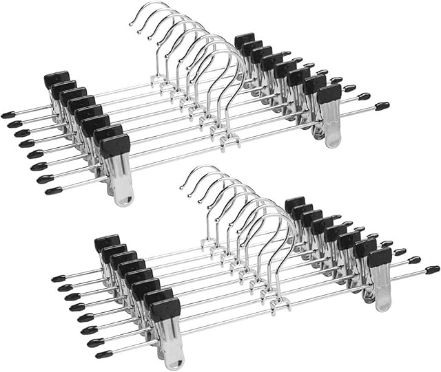 Trouser hangers, 20 Pack Skirt Hangers with Adjustment Metal Grip Pant Hangers for Heavy Duty Durable Space Saving