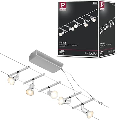 Paulmann CorDuo, sistema di cavi per faretti, 94442, set Salt, massima CC 5 pezzi da 10 Watt l’uno, estensibile, cromato, opaco, cavi, in plastica, GU 5,3, senza lampadine