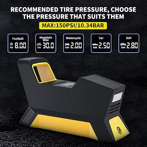 Miniatura 6 de tEokEibEno - Compresor de aire portátil para neumáticos de automóvil bomba de aire infladora de neumáticos pequeños para sedán y SUV boquillas