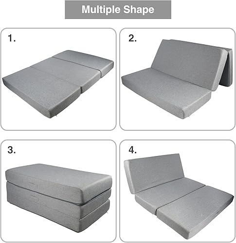 Miniatura 6 de Colchón plegable de espuma viscoelástica, cubrecolchón de triple pliegue de 6 pulgadas con funda transpirable y lavable, cama de invitados portátil