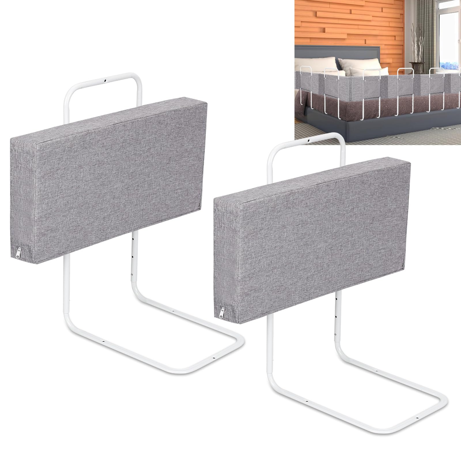 Ansobea 60x28cm Bettgitter Rausfallschutz Babybettgitter, Kinderbettgitter 5-Loch Höhenverstellbar, Bettschutzgitter für Kinderbetten und Familienbetten, Grau