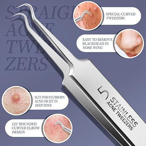 Miniatura 3 de Teenitor Kit de herramientas para reventar espinillas, herramientas de eliminación de puntos negros de grado quirúrgico, pinzas para el cabello