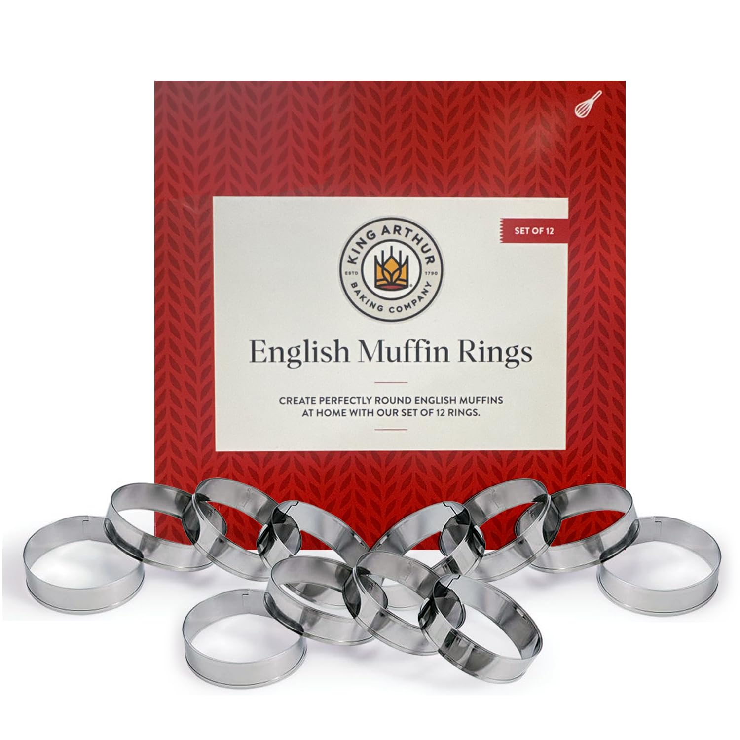 Baking Company English Muffin Rings, Stainless Steel, Round Set Of 12 For Cooking And Batch Baking Thinner Batters