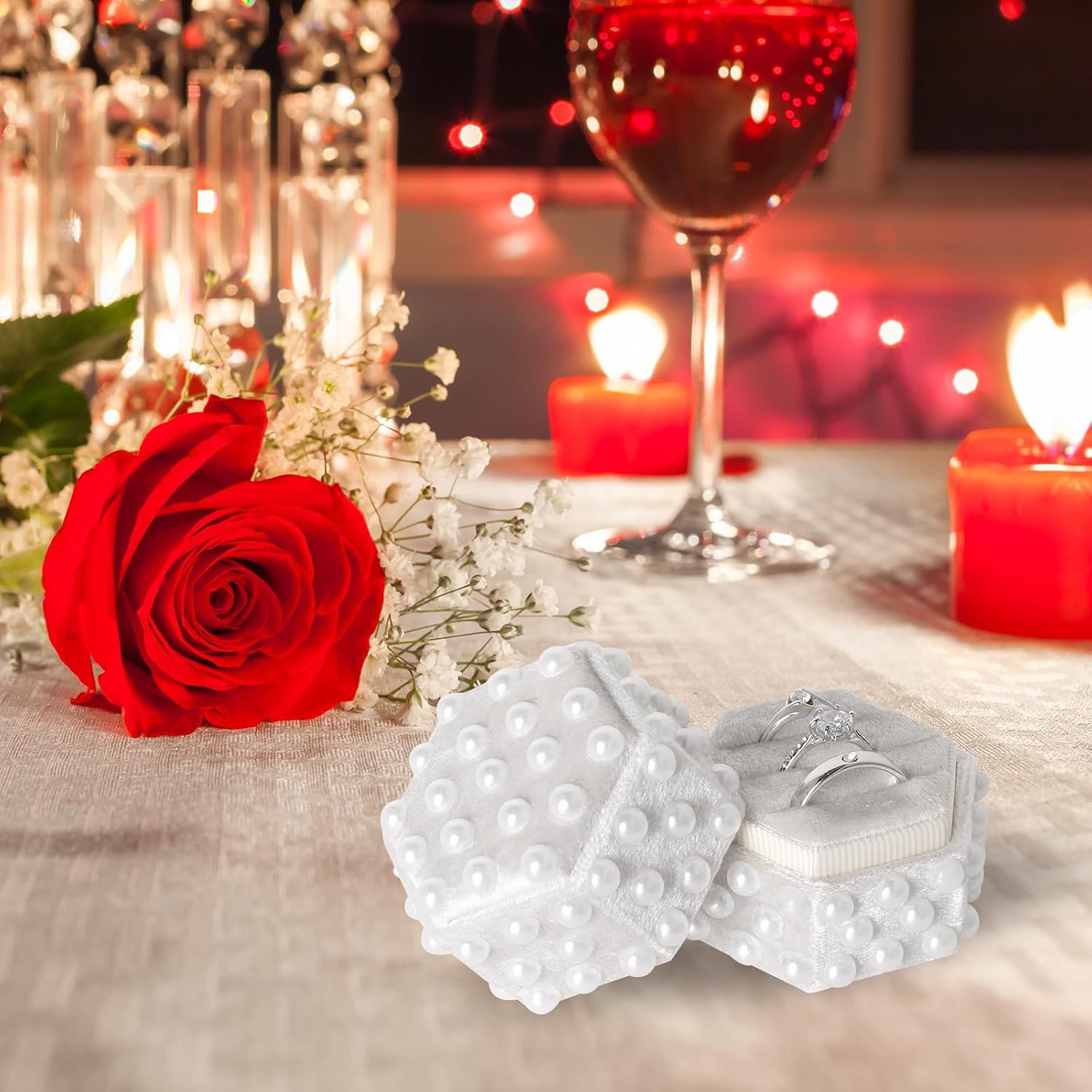 Pearl Velvet Ring Bearer Box for Valentine's Day Gifts, Ring Holder Case image 2