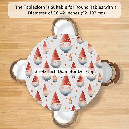 Miniatura 2 de Mantel redondo ajustable con diseño de gnomo de invierno y Navidad con borde elástico, protector de mesa para comedor, cocina, picnic, fiesta,