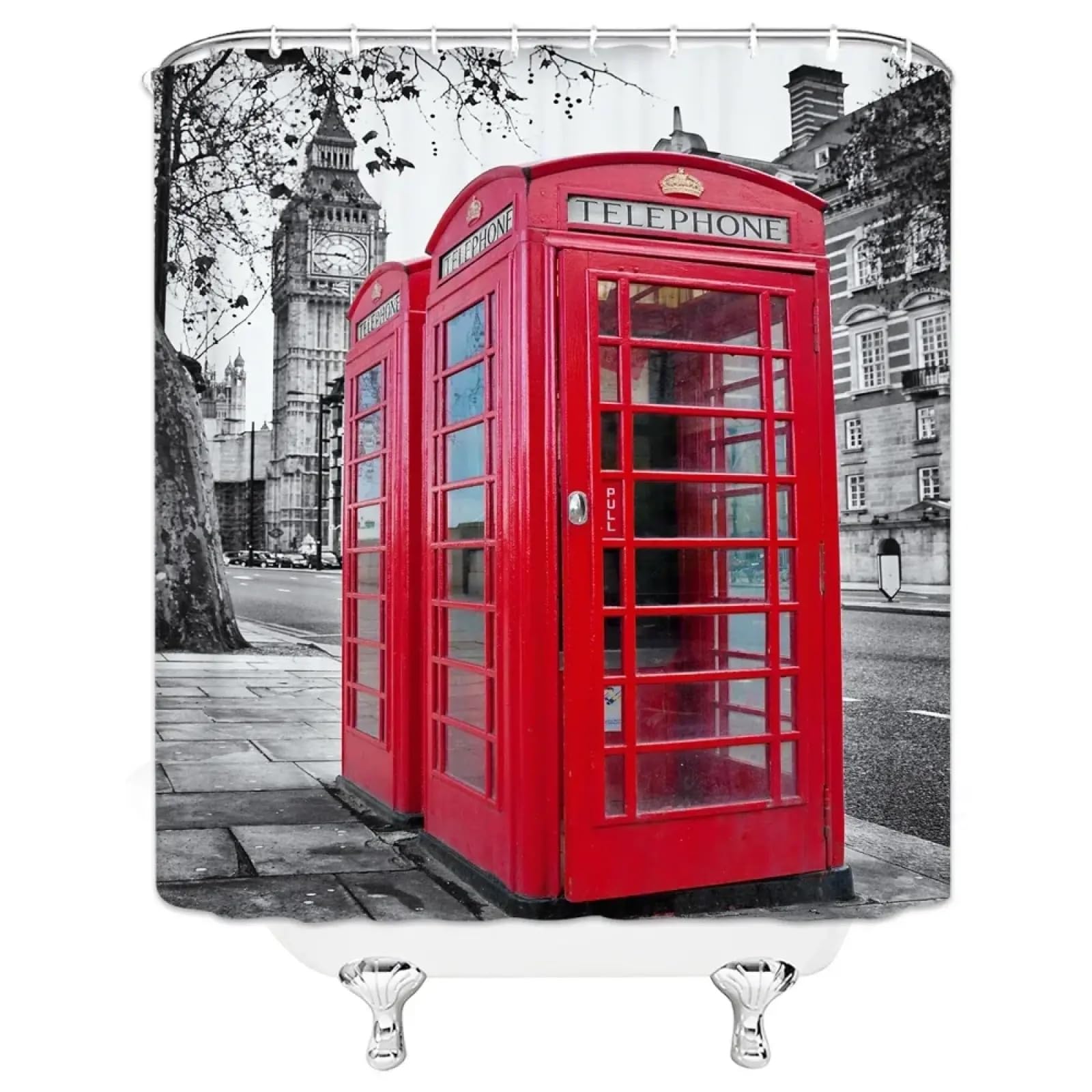 Rideau de douche imperméable Big Ben paysage de Londres déco pour baignoire 138x183 cm en polyester