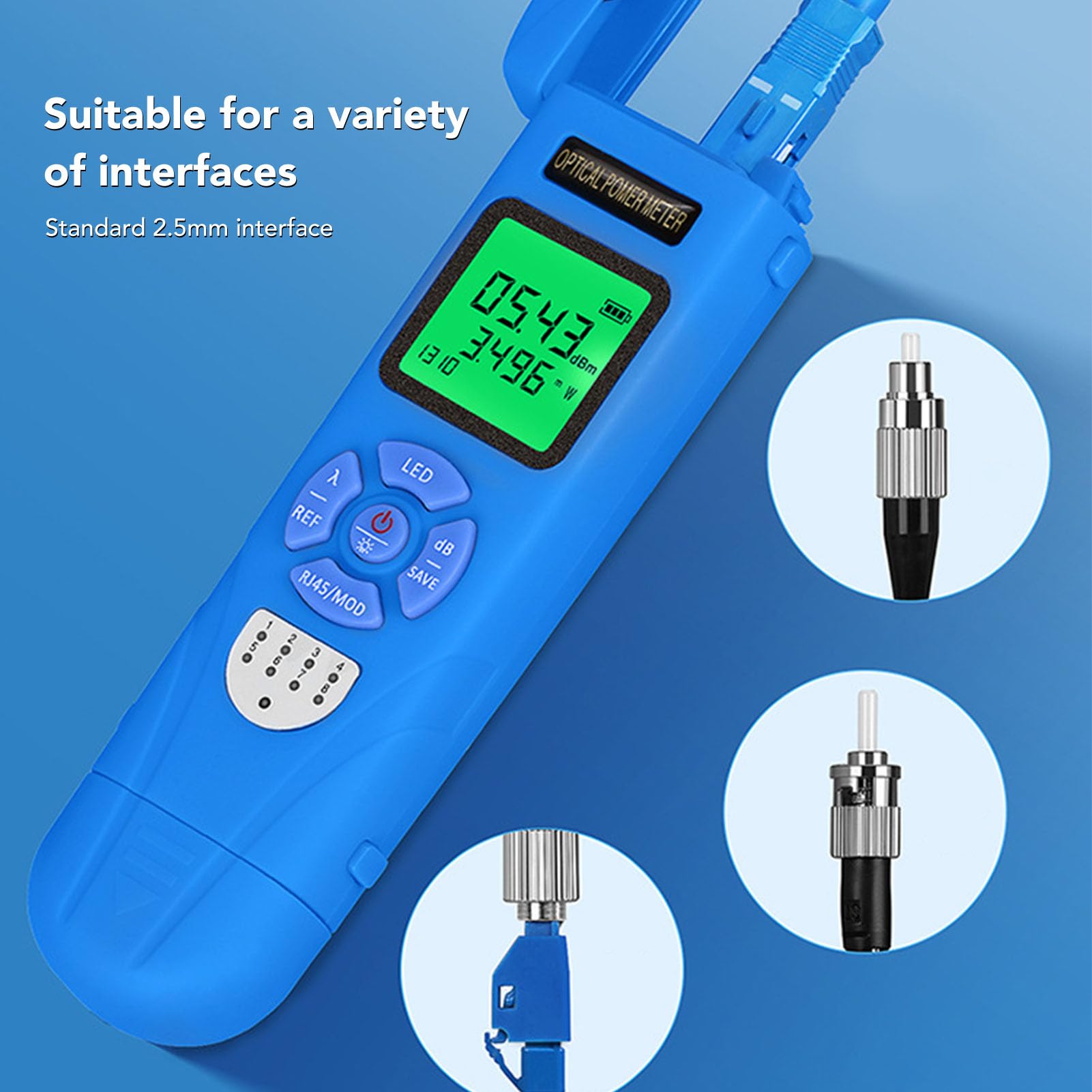Optical Power Meter Tester Tool with RJ45 Test LED Light 10 Wavelengths for Network Maintenance ABS Material